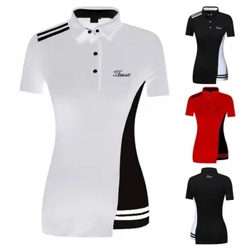 Нови Риза за голф, за жени, Приталенная еластична модни дамски тениска игрища на открито с къси ръкави, Спортна риза с къси ръкави, Топ