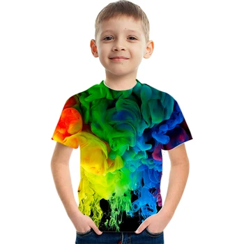 Лятна Нова тениска 2023 Година с цветни 3D-принтом за мъже и жени, Детски дрехи с къс ръкав, дишаща Топ