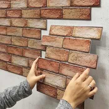 3D триизмерна стикери за стена, стикери за полата на стената на самозалепващи етикети с тухлена шарени тапети за ремонт