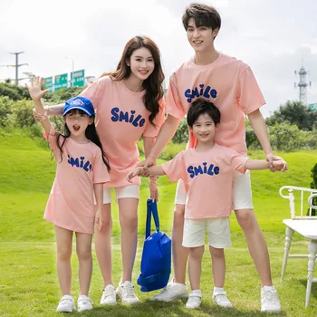 Дълги Розови тениски за майки и Дъщери, Еднакви памучни тениски за баща и Син, Скъпа Семейна дрехи за майки, татковци и деца