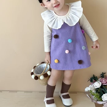Сладък дрехи за малките момичета, колекция от 2023 година, пролет-есен, Нова блуза и рокля с отложным яка, модерен универсален комплект от две части