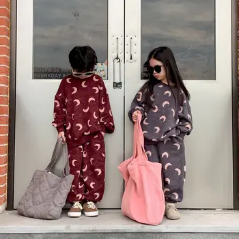 Детски комплект 2023 г., есенен пуловер в корейски стил за момчета и момичета, детски ежедневни панталони с дълъг ръкав, комплект от две части