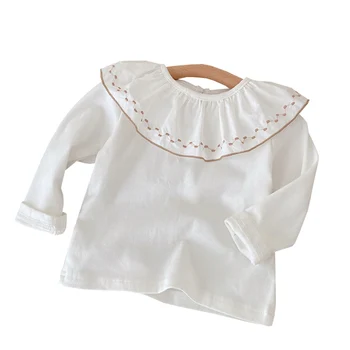 Блуза за деца за момичета, Однотонная памучен Пролет-есен училищна детски дрехи, детски блузи и ризи с дълъг ръкав