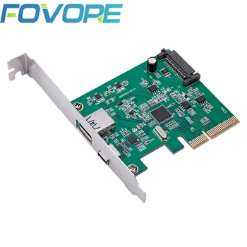 PCIE USB Адаптер PCI-E USB 3.1 Gen 2 Type A-A + Type-c PCI Express Хост-контролер, Адаптер за прибиране на карти, 10gb/с Чипове ASM3142 за PC