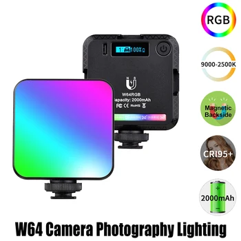 W64 Мини RGB led Видеосветильник На камерата Фотографско Осветление Магнитно с 3 Студени Башмаками 2500-9000K 2000mAh CRI95 + 20 Цветови ефекти