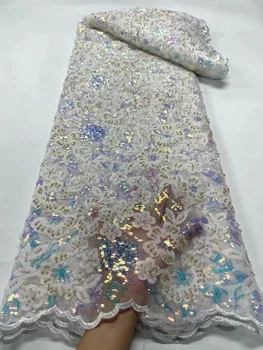 Висококачествена Лейси плат, ръчно изработени, на бродирани мъниста, Френско бельо Сватбена рокля, вышитое аквамариновой тюлевой кърпа