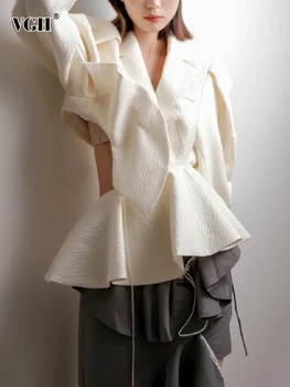 VGH выдалбливают Сплайсированные накъдрен якета за жени с дълъг ръкав на облегалката дантела мозайка минималистичен яке женски нов стил