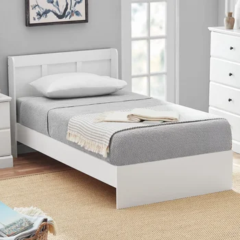 Двойно легло Sauder Parklane на платформата с таблата, мека бяла повърхност (матраци в комплекта не са включени) легла, мебели за спални