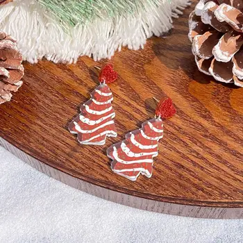 Коледни обеци; Празнични обеци в формата на Алпака с Снеговиком и елхи; ярки акрилни капки за празнични подаръци; Празнични обеци