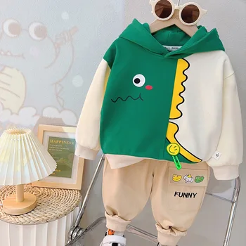 Детска hoody с качулка и штанами под формата на животни, комплект от две части, новост 2023 година, ежедневни облекла за пролетта и есента стил за момчета