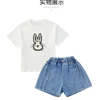 2023 Нов летен комплект дрехи Boby Kids за момичета, ежедневни тениска и дънкови къси панталони, Удобни Скъпа детски дрехи, Бебешки дрехи