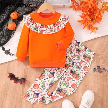 Prowow/Бебешко облекло за Хелоуин за момичета от 3 до 7 години, Оранжеви блузи с волани и панталони под формата на Тиква, Комплекти, Детски костюм за Хелоуин за момичета