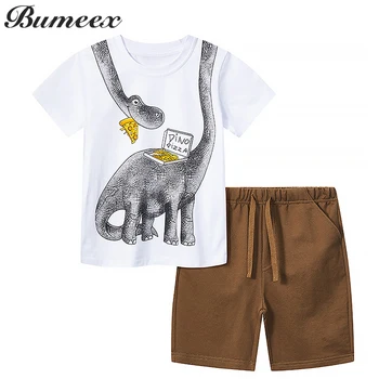 Bumeex/ Лятна Детски дрехи с шарени животни, Комплект с къс ръкав, къси Панталони за момчета, Тениска + Панталони, Комплект Дрехи за малки момчета, Детски дрехи