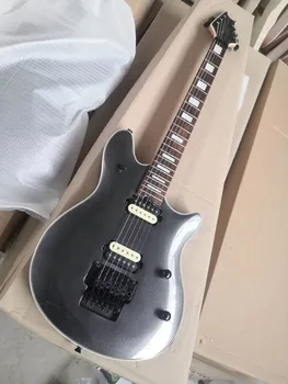 Електрическа китара в сив корпус с звукоснимателями 2H, лешояд от палисандрово дърво, черна и оборудване, която предлага персонализирани услуги