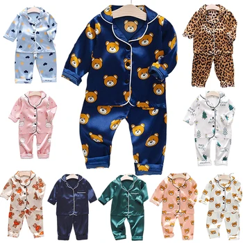 Пролетно-Есенен Детски пижамные комплекти, Бебешки пижами с шарките на Мечок от Анимационен филм, Пижами, Костюм от 2 теми за малките момчета и момичета, Бебешки дрехи за сън