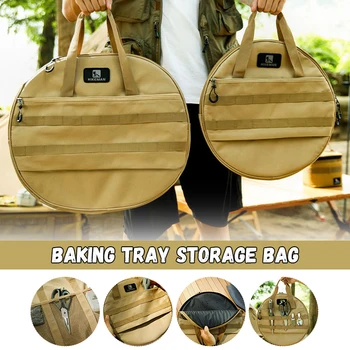 Нова удебелена мека чанта за къмпинг, Кръгла чугунен тиган за самостоятелно съхранение, Пътна плоча за барбекю, Тиган, чанта за носене