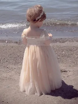 Бебешка рокля с цветя модел за момичета, Тюлевое Дантелено Сватбена рокля с къс ръкав, сладки цветя, детски рокли за Първи Евхаристического рожден Ден 2023