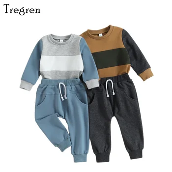 Tregren/Есен Облекло за малки момчета от 6 до 4 години в Контрастен Цвят, Свитшоты с кръгло деколте и дълги ръкави, Дълги Панталони, Комплект ежедневни облекла от 2 теми
