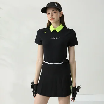 Дамска Риза с къси ръкави Golfist Golf с къси ръкави и ревери, Къса Пола от две части, Еластична Дишаща Облекло за Голф и тенис