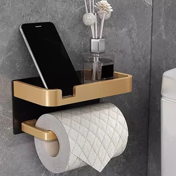 Черно златна ролка тоалетна хартия за баня, държач за телефон без дупки За лесна инсталация аксесоари за баня Директен доставка