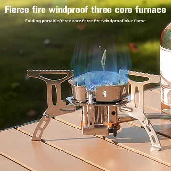 Сгъваема бутановая печка с предното стъкло, 3-насадочные горелки за приготвяне на храна на открито, Ветроупорен, устойчиви към високи температури за туризъм, скално катерене