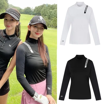 Есен 2023, Удобна дамска риза за голф в корейски стил с дълги ръкави, дишаща, облегающая, еластична, универсална риза за голф