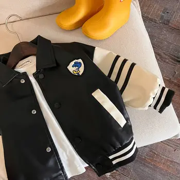 Детско палто с наклонени очи, есен 2023, нова яке частна търговска марка, за да е подходяща по цвят с детето на късо палто с анимационни герои