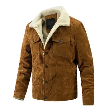 Мъжко зимно флисовое палто, Вельветовая ежедневни парк с отложным яка, Топло яке за мъже, однобортное палто с два джоба
