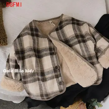 Детска руното яке в твидовую клетка, корейската версия, есен /зима 2022, ново палто, за момчета и момичета, безплатно детско памучни палто