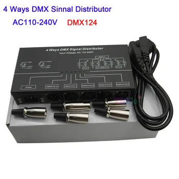 AC100V-240V, вход 4-канален LED DMX512 усилвател-сплитер DMX124 DMX повторител на сигнала 4CH 4 изходни порта DMX разпределител на сигнала