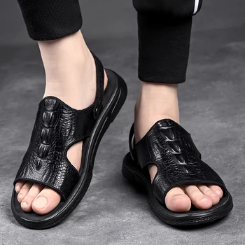 Сандали мъжки Модни Улични Корейски от естествена кожа за дома на платформата, мъжки плажни обувки, Ежедневни мъжки сандали, Новост лятото