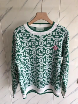 23SS най-високо качество
 Зелен Казабланка Зелен Жаккардовый Пуловер с логото На Мъжете И Жените, Ежедневни блузи оверсайз в готически стил