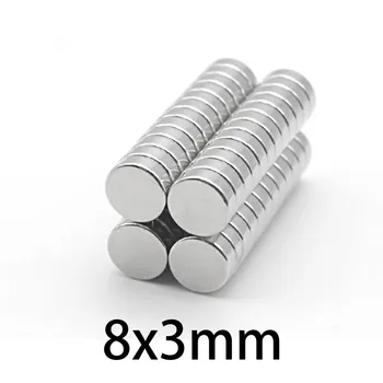 20pcs 8x3 мм N35 Постоянни неодимови магнити, 8 * 3 мм, редкоземельный силен магнит Диаметър, Малък кръгъл диск от 8 mm x 3 mm, магнитен