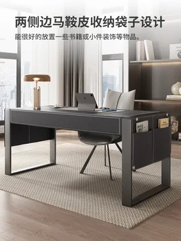 Бюро в италианския минималистичном стил за домашен кабинет, бюро от естествена кожа, дизайнерски прост модерен и луксозен компютърна маса