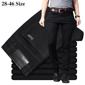 Мъжки Дънки големи размери 38 40 Тънки и стегнати, стрейчевые, права, класическа версия на прости черни дънкови панталони, мъжка марка дрехи