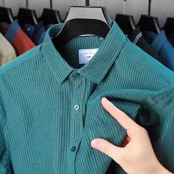 Висококачествена мъжка риза с дълги ръкави от 100% памук 2023, пролет и есен, по Нова мода корея ежедневни риза с джобове, монофонични топ