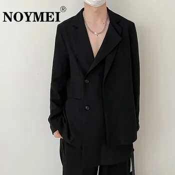 NOYMEI, Однотонная Ежедневни облекла, Моден Корейски Стил, Однобортный V-образно деколте, Trend Черен Цвят, Есен 2023, Нови Блейзери WA307