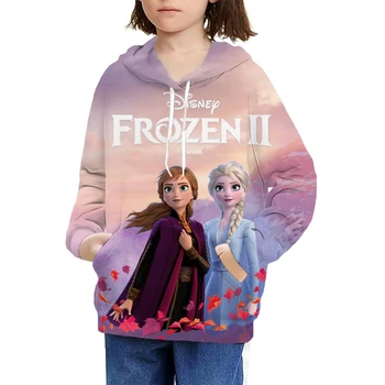 2023 Disney Elsa Princess Frozen Hoody С качулка, Женски Пуловер Harajuku Улично рокля Hoody с джоб 1-14 години