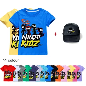 Лятна Ежедневни памучен тениска Ninja Kidz за деца, потници, тениска за момчета и момичета, бебешки дрехи с къси ръкави + солнцезащитная шапка за деца