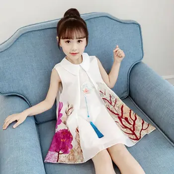 Летни дрехи, дрехи за момичета Hanfu, ново модно детско винтажное рокля от чиста прежда, рокли за момичета на една сватба 12 години
