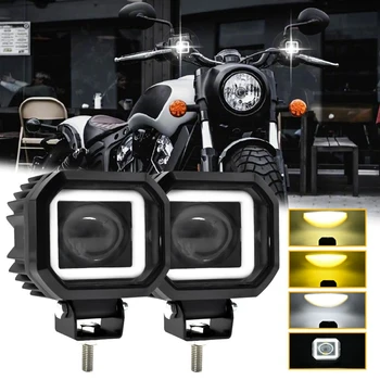 30 6000 W Lm Квадратен led лампа Angel Eyes Light Bar 6000 До/От 3000 До Бяло + жълто светило за мотоциклет Offroad - 2 бр.
