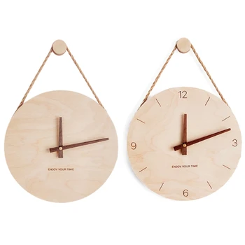 Стенен часовник Дървени в скандинавски, японски стил, прости часовници за дома, часовници за всекидневна, декември