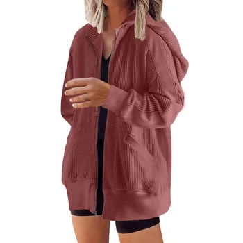 Women ' S Casual Sweatshirt Solid Color Zipper Яке Long Sleeve Губим Coat With Pocket якета, есенни женски Jaqueta Feminina