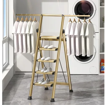 Сигурен и стабилен стол-стълба, Мултифункционален стол-стълба, Подвижен Сгъваем 3-стъпка Рафтове за сушене на дрехи от алуминиева сплав