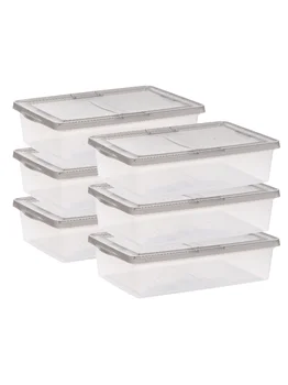 IRIS САЩ, прозрачна пластмасова кутия за съхранение на 28 литра под легло, сиво, комплект от 6 броя