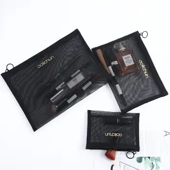 Черни мрежести козметични чанти Голям Капацитет джоб, чанта за пране, Преносими Чанти за Съхранение на Тоалетни принадлежности