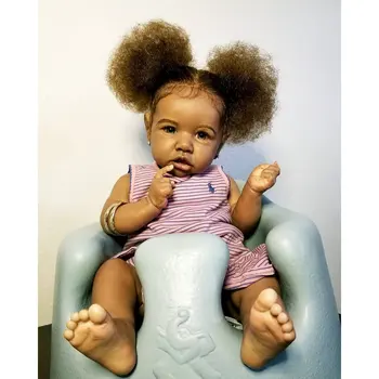 55 см Възстановената Саския Афроамериканская кукла Пълно виниловое тялото на Момичето, Мие Косата от корените на ръка, тъмна кожа, кукла за деца в подарък