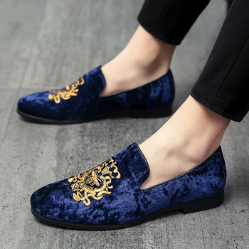 Нова мода мъжка официална обувки Oxfords с бродерия от британския кадифе, Мъжки обувки за сватбата, бала, Завръщане у дома, Sapato Social Masculino