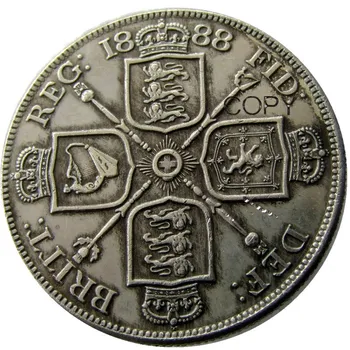 UF (02) Великобритания, Виктория Двойна монети със сребърно покритие в флоринах 1888 г.