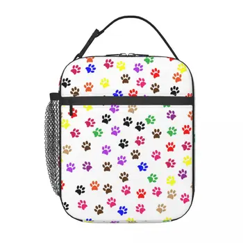 Цветна училищна чанта за обяд с принтом кучешки лапи, Оксфорд чанта за обяд и за офис, пътуване, Къмпинг, термохолодильник, обяд-бокс
